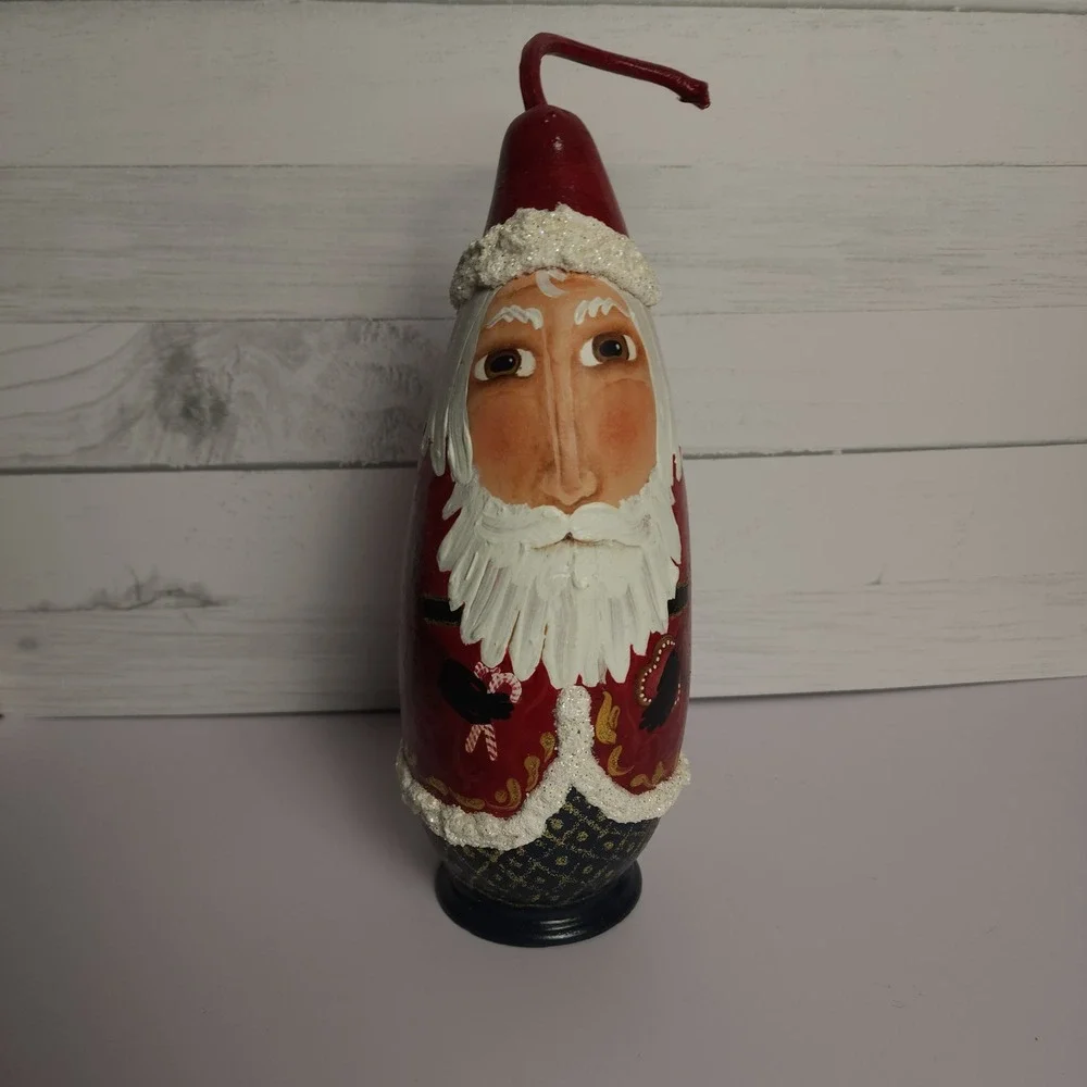 Handmade Gourd Santa‎ Claus Christmas Figure Hand Painted Signed Regina Schaefer